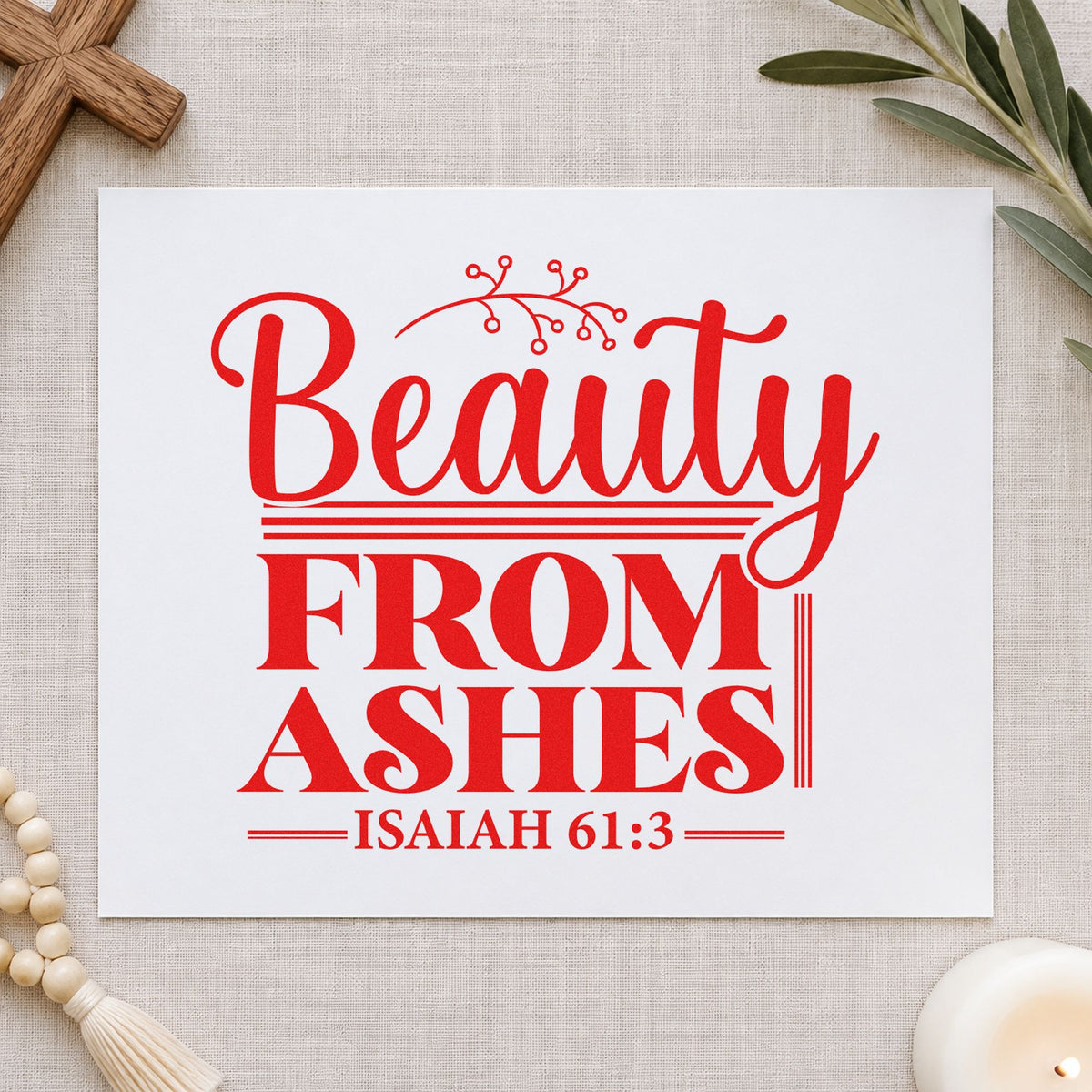 Beauty from Ashes Rules rubber stamp shown in red ink, stamped for projects such as grief journal covers.