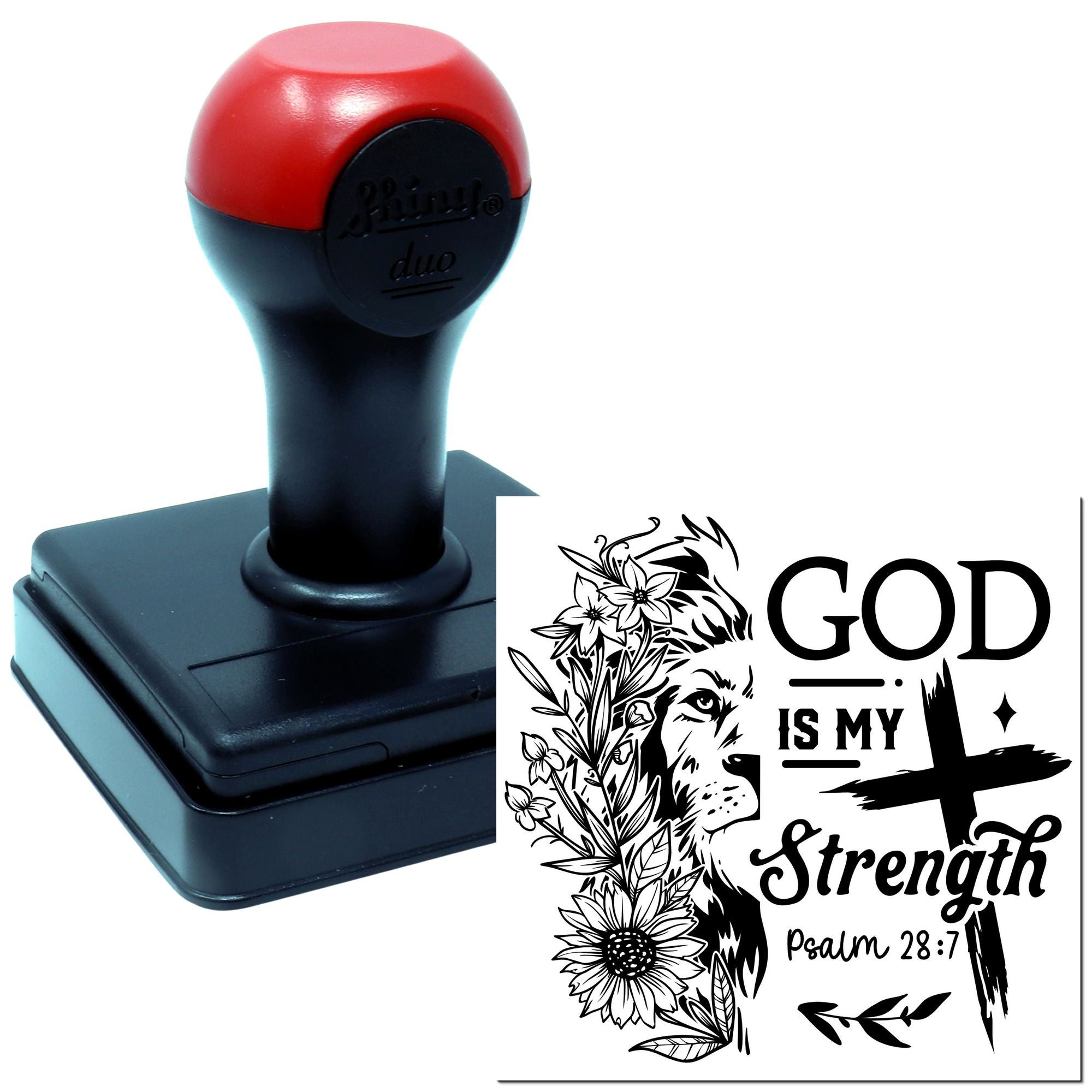 Duo Lion Cross Floral Godly Strength Hand Stamp
