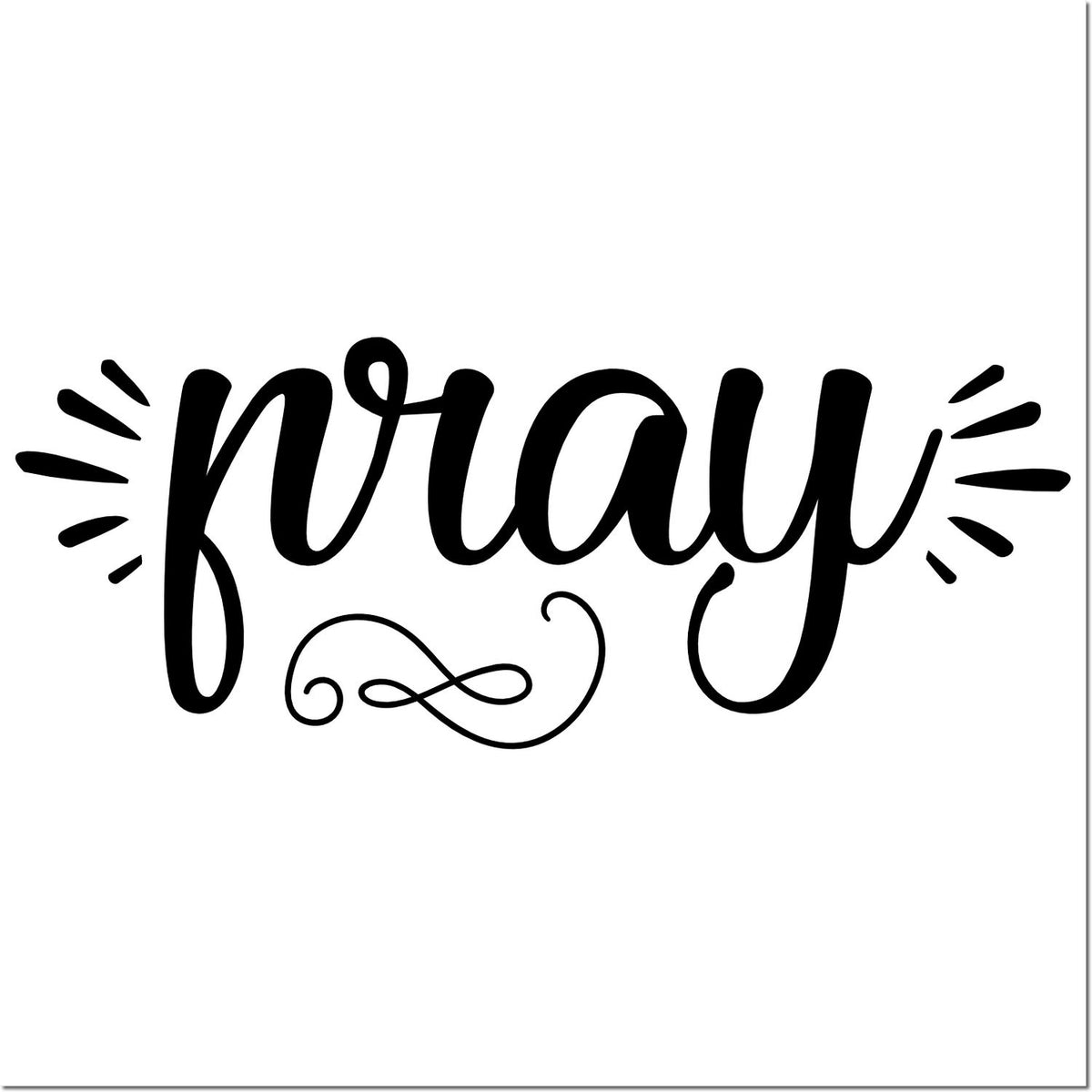 Black pray calligraphy stamp with decorative swirls and rays on a white background for seal use.