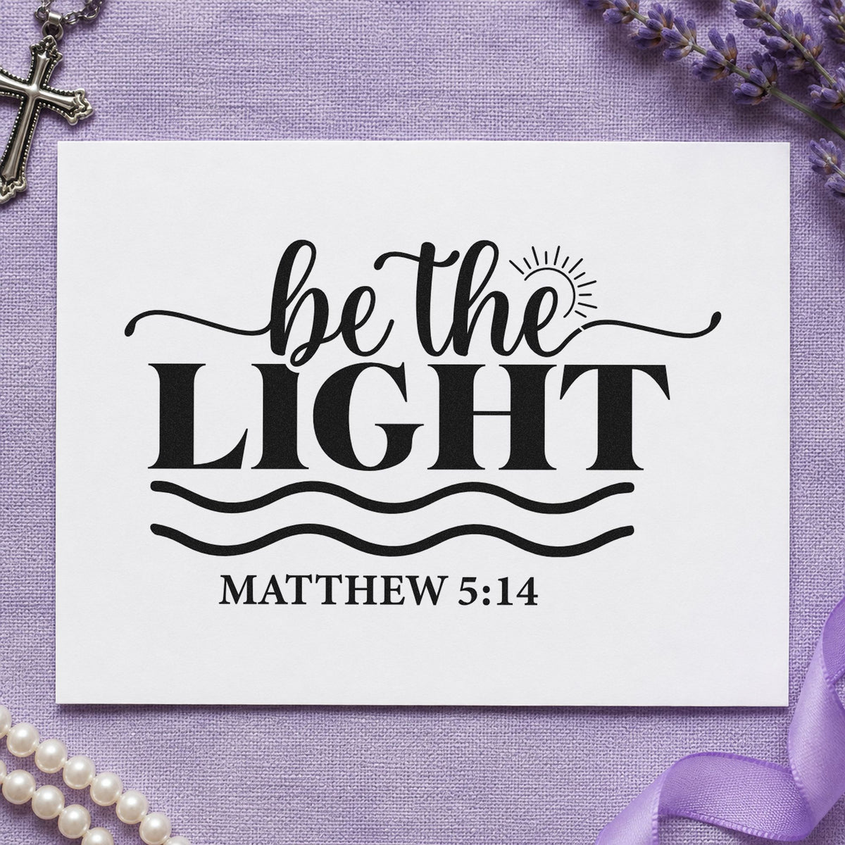 Be the Light Waves rubber stamp printed in black ink, ready for sunny light cards and similar paper crafts.