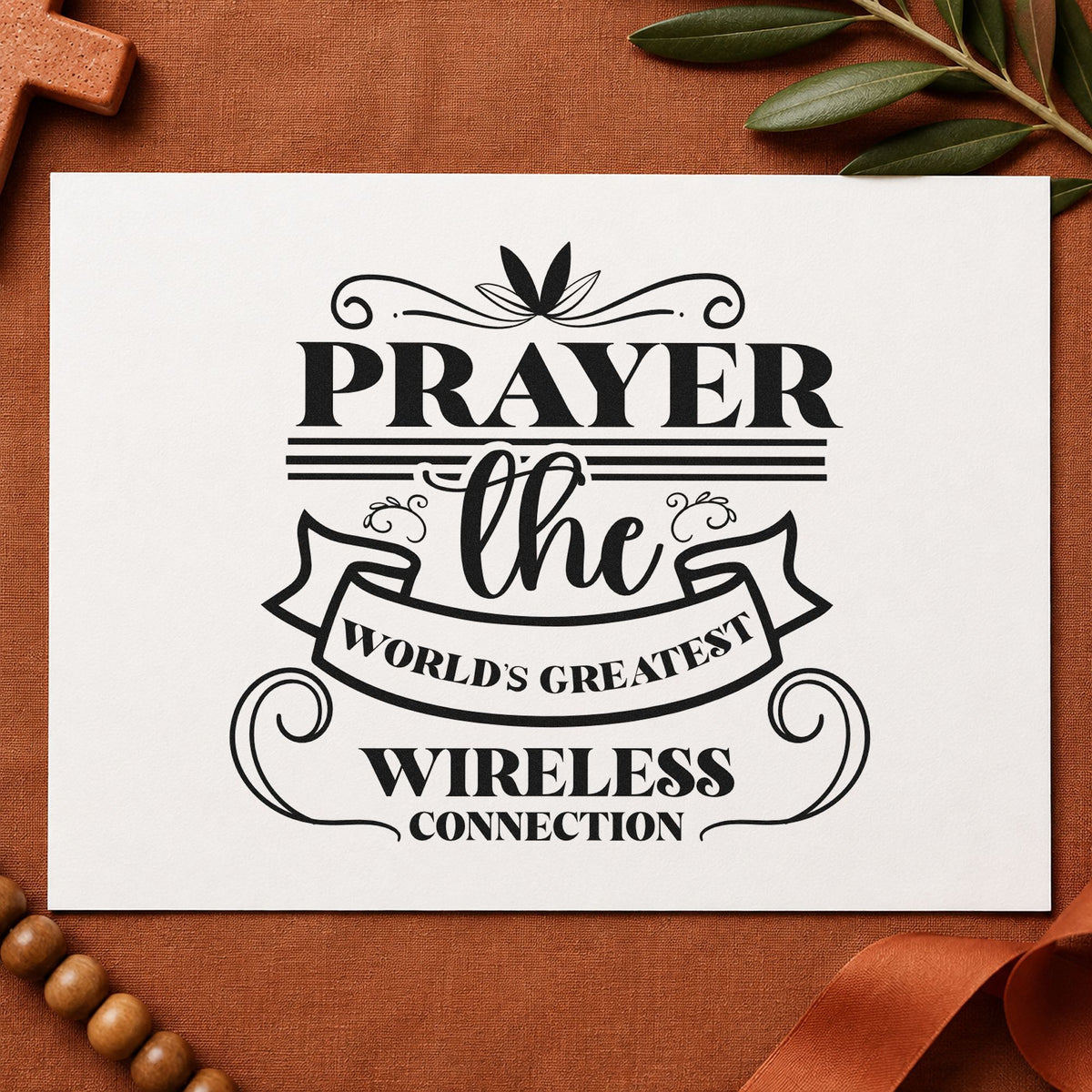 Prayer Wireless Ribbon rubber stamp printed in black ink, ready for ribbon wireless cards and similar paper crafts.