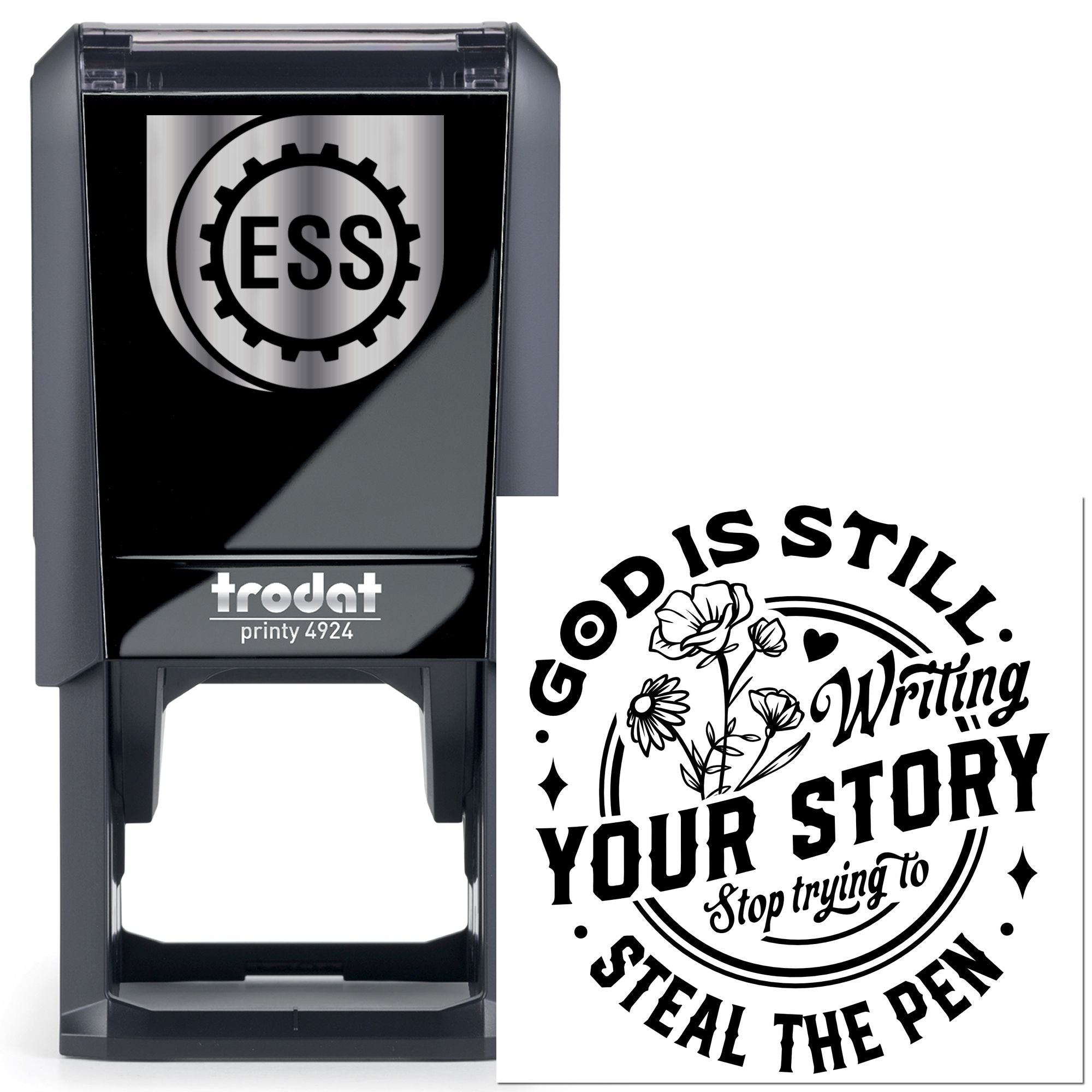 Self-Inking Floral Typography Paper Craft Stamp