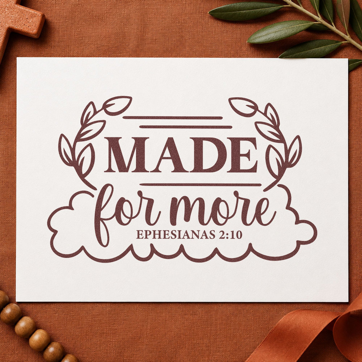 Made for More Leaf Frame rubber stamp printed in brown ink, ready for growth pages and similar paper crafts.