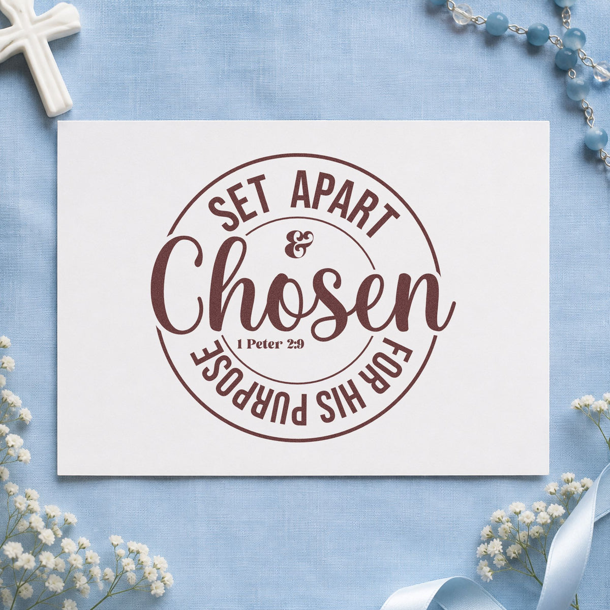 Chosen Set Apart Circle rubber stamp printed in brown ink, ready for calling pages and similar paper crafts.