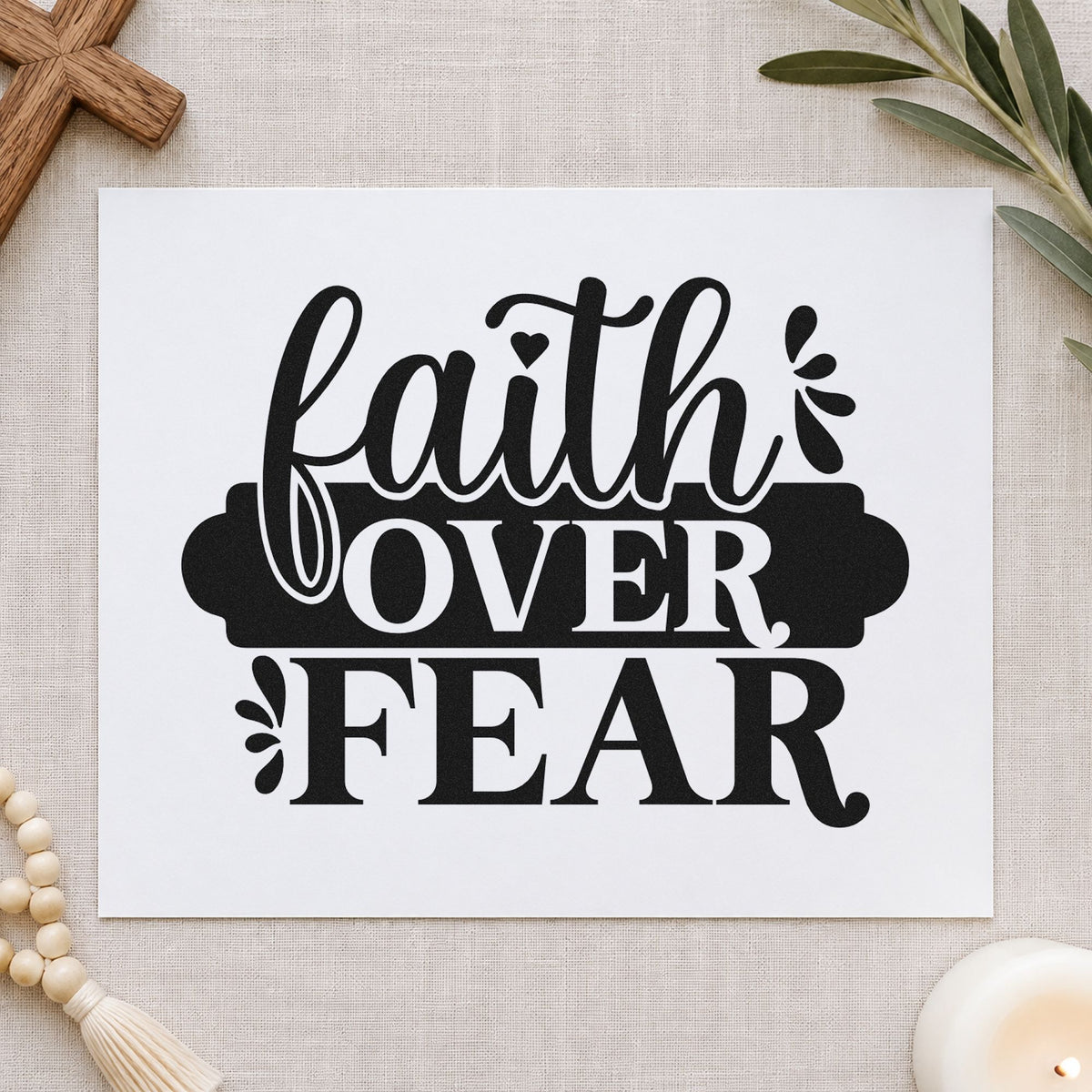 Faith over Fear Banner rubber stamp printed in black ink, ready for dark banner cards and similar paper crafts.