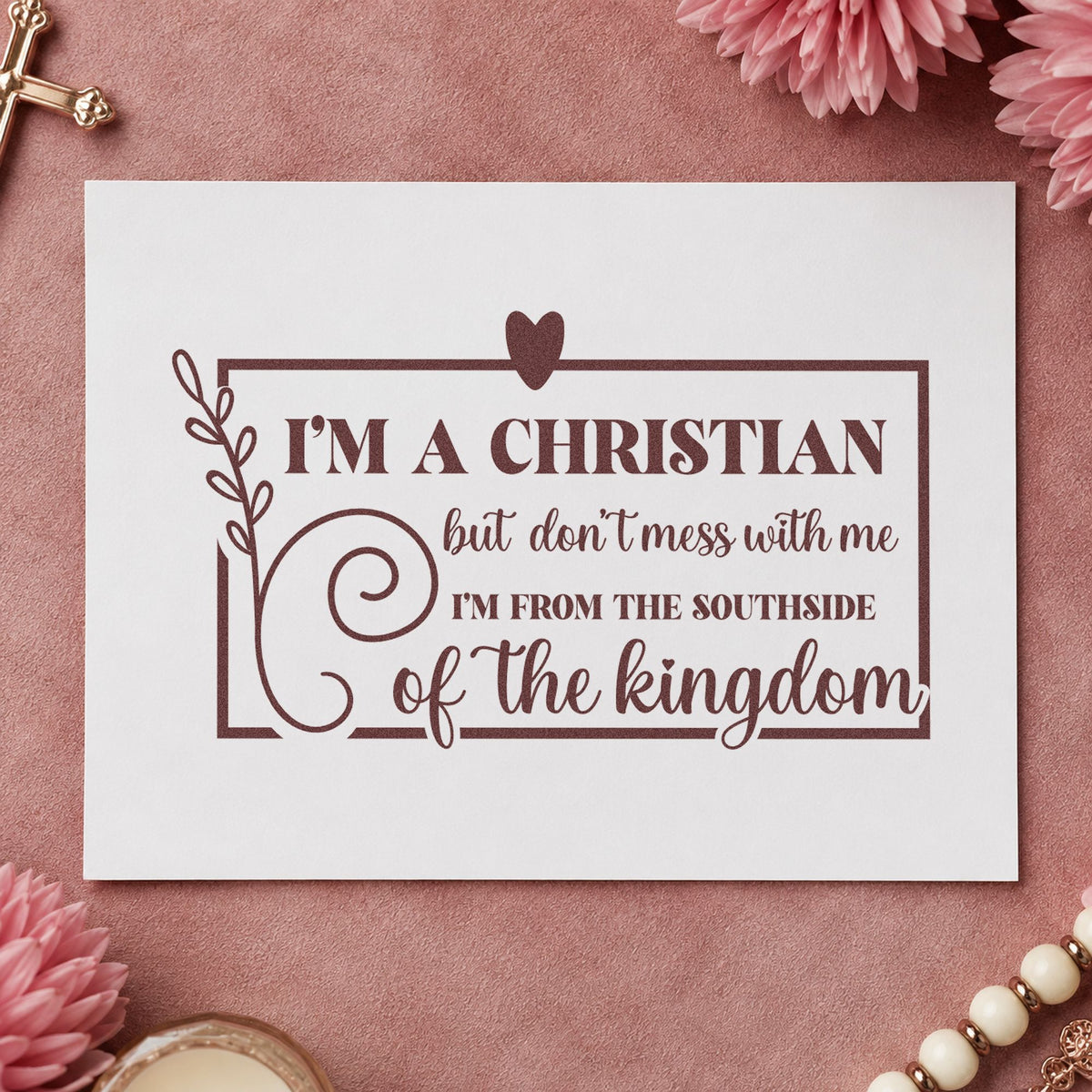 Christian Southside Leaf Frame rubber stamp printed in brown ink, ready for friend pages and similar paper crafts.