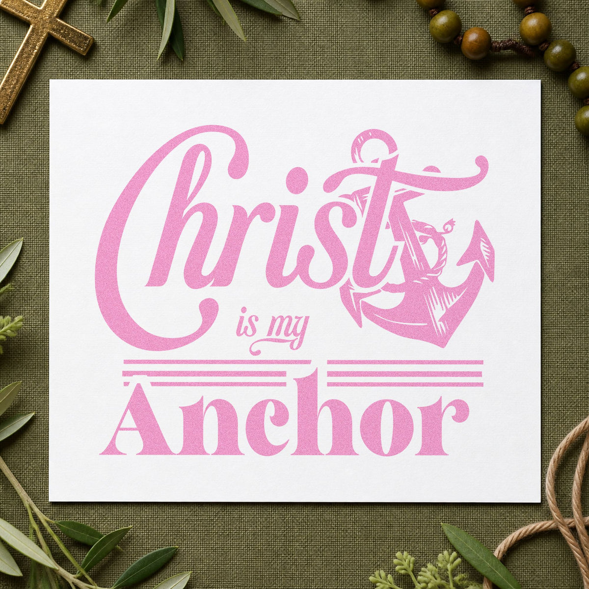 Christ Is My Anchor craft stamp in purple ink on cardstock, an easy option for navy send-off gifts.