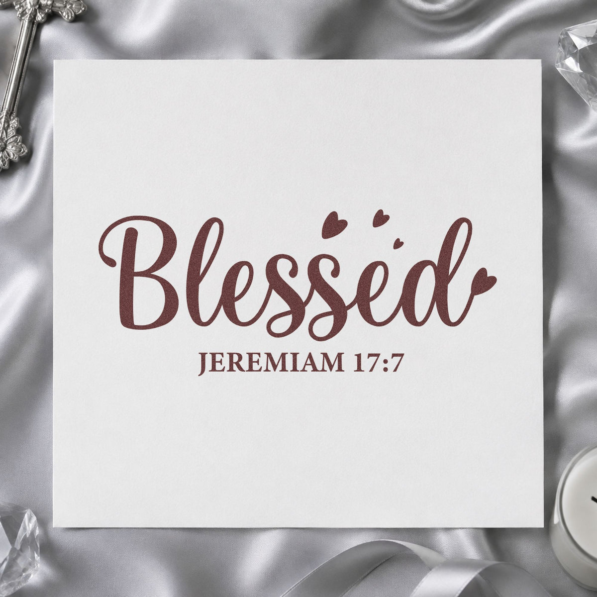 Blessed Jeremiah rubber stamp printed in brown ink, ready for gratitude pages and similar paper crafts.