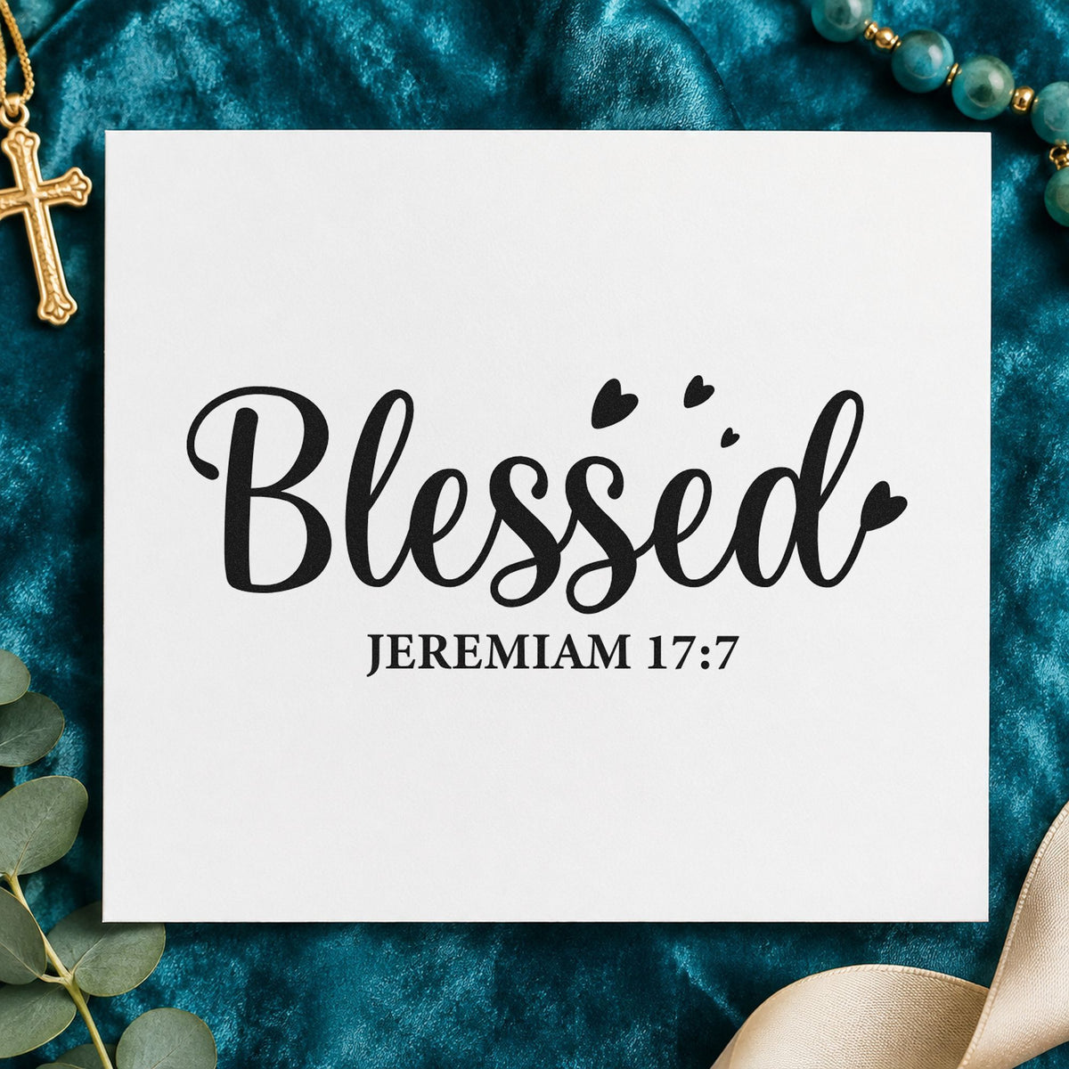 Blessed Jeremiah rubber stamp printed in black ink, ready for blessed verse cards and similar paper crafts.