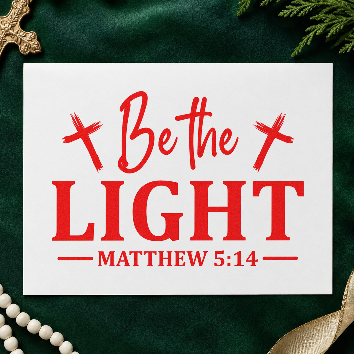 Be the Light Crosses rubber stamp shown in red ink, stamped for projects such as teacher appreciation.