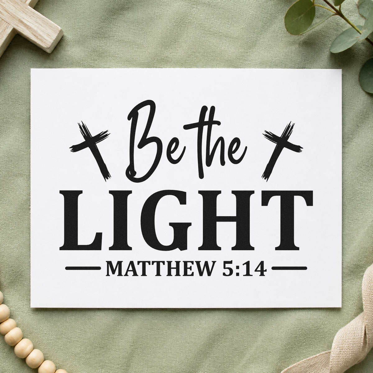 Be the Light Crosses rubber stamp printed in black ink, ready for tilted cross cards and similar paper crafts.