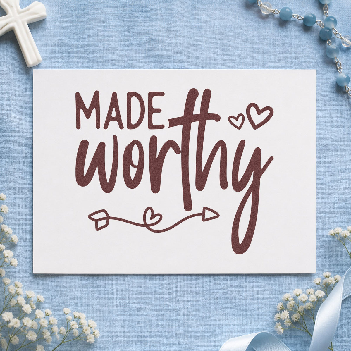 Made Worthy rubber stamp printed in brown ink, ready for identity pages and similar paper crafts.
