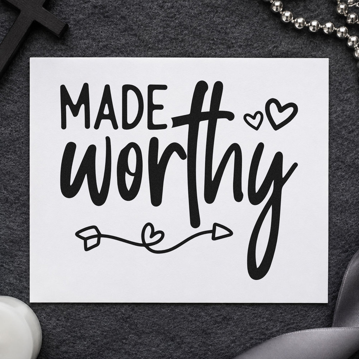 Made Worthy rubber stamp printed in black ink, ready for arrow worthy cards and similar paper crafts.