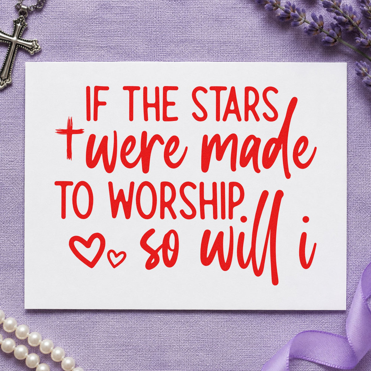Stars Were Made to Worship rubber stamp shown in red ink, stamped for projects such as planetarium trip tags.