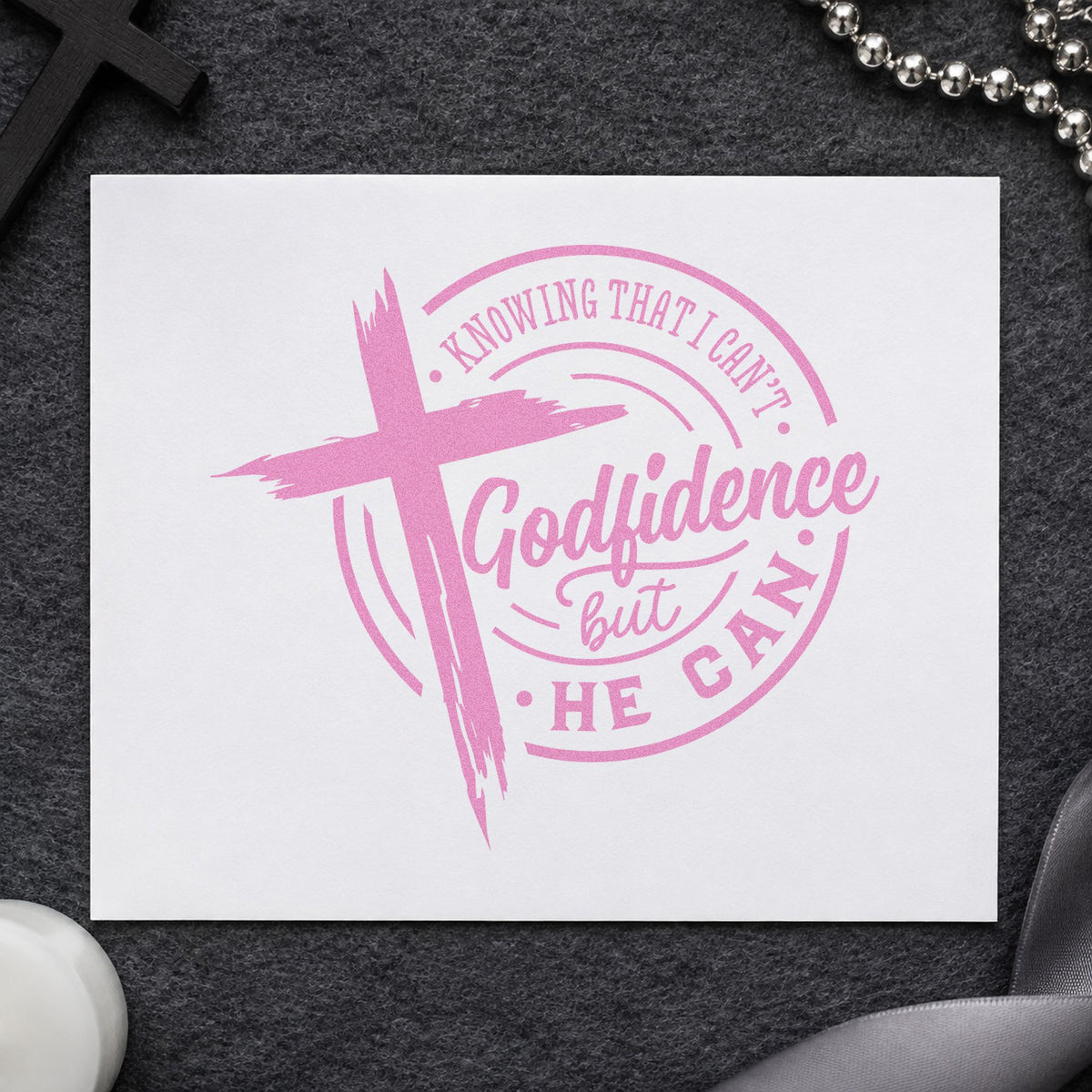 Godfidence Cross Badge craft stamp in purple ink on cardstock, an easy option for round label seals.