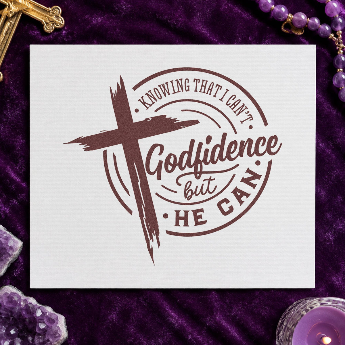 Godfidence Cross Badge rubber stamp printed in brown ink, ready for challenge pages and similar paper crafts.