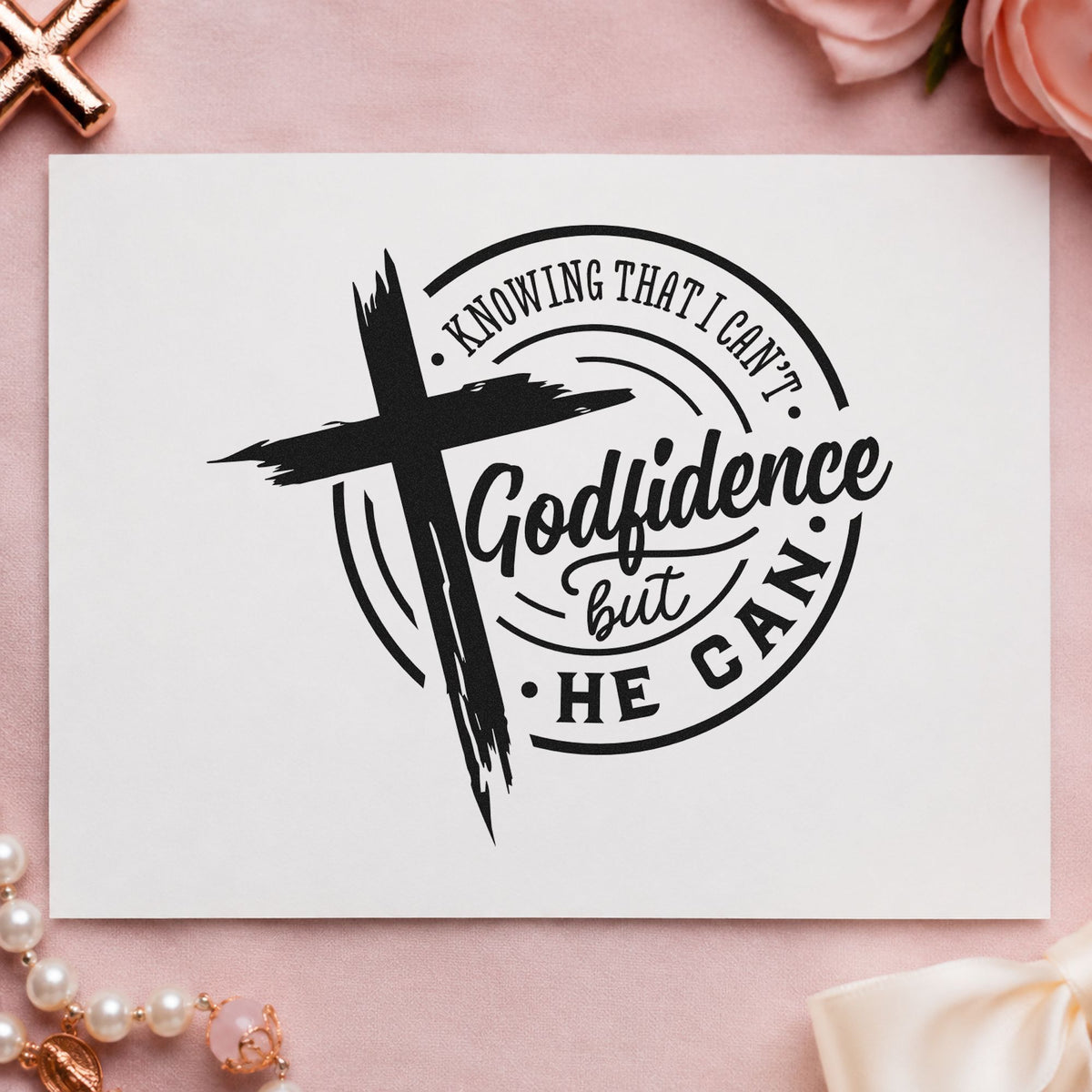 Godfidence Cross Badge rubber stamp printed in black ink, ready for brushed godfidence cards and similar paper crafts.