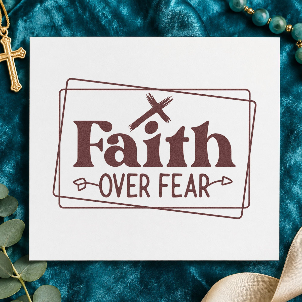 Faith over Fear Double Frame rubber stamp printed in brown ink, ready for brave pages and similar paper crafts.