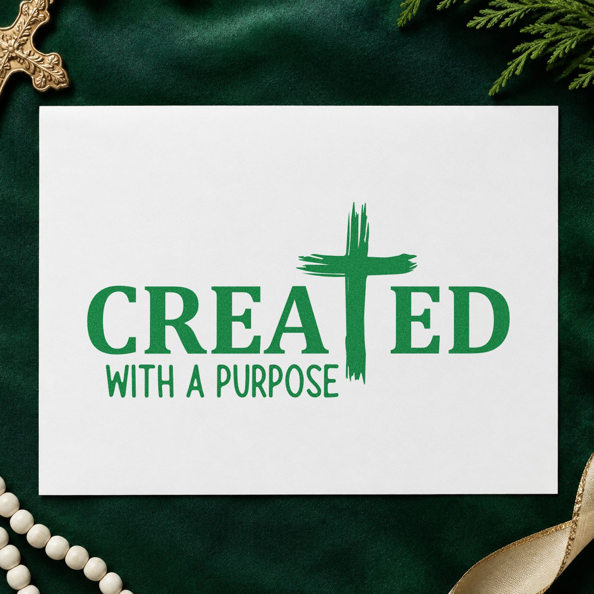 Created Brushstroke Cross craft stamp imprint in green ink on a handmade project, one idea being maker hang tags.