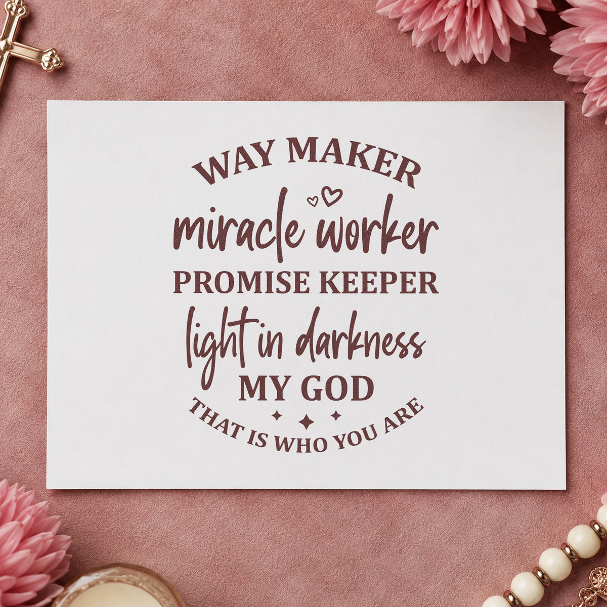 Way Maker Miracle Worker rubber stamp printed in brown ink, ready for breakthrough pages and similar paper crafts.