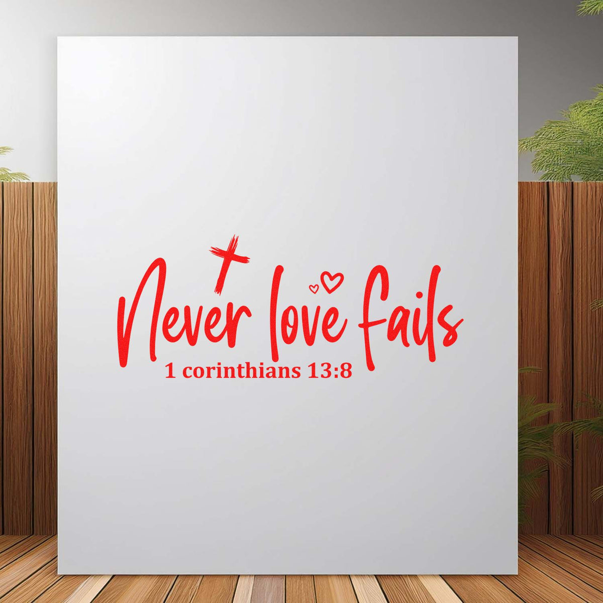 Red Never love fails 1 Corinthians 13:8 stamp seal on white card