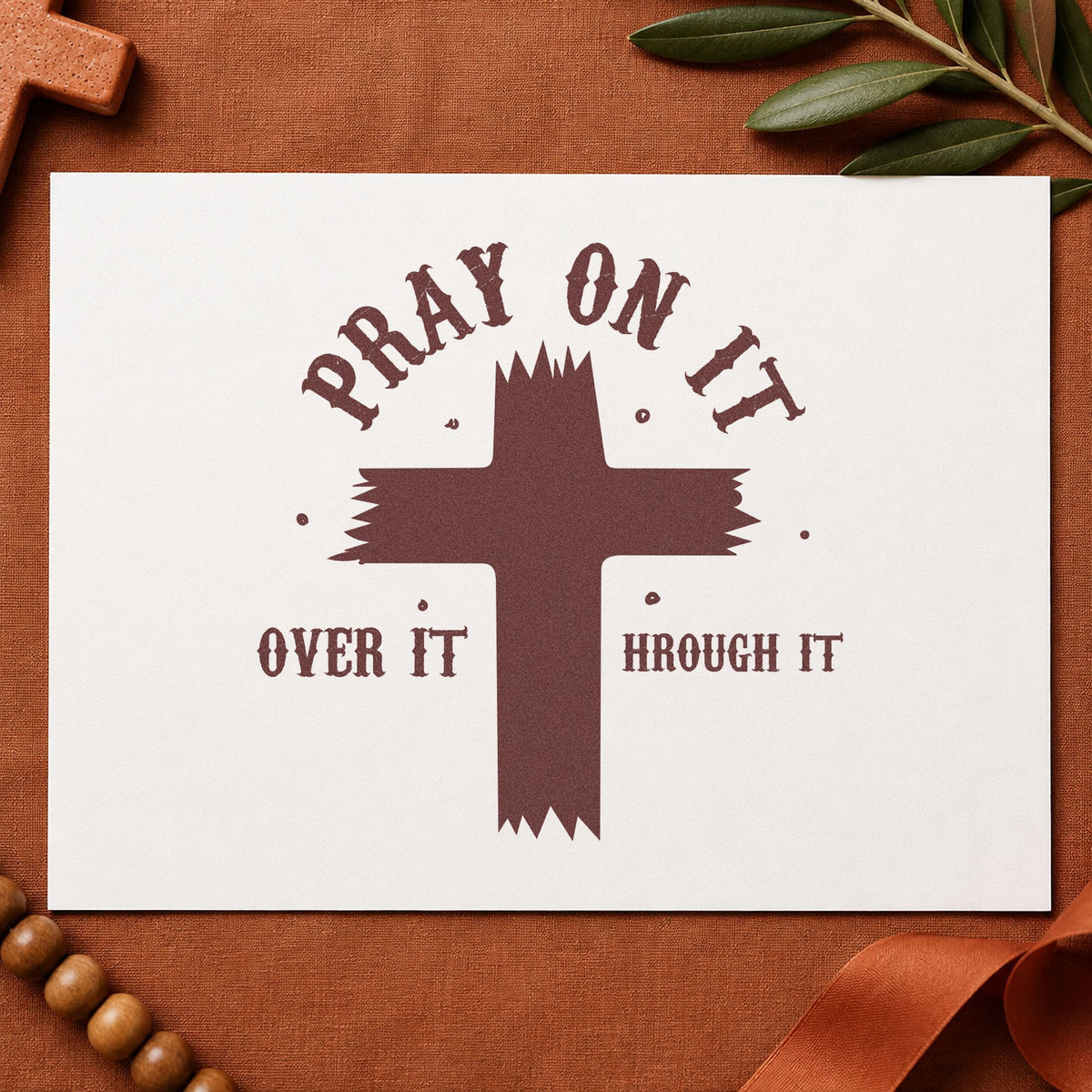 Pray on It Brush Cross rubber stamp printed in brown ink, ready for decision pages and similar paper crafts.
