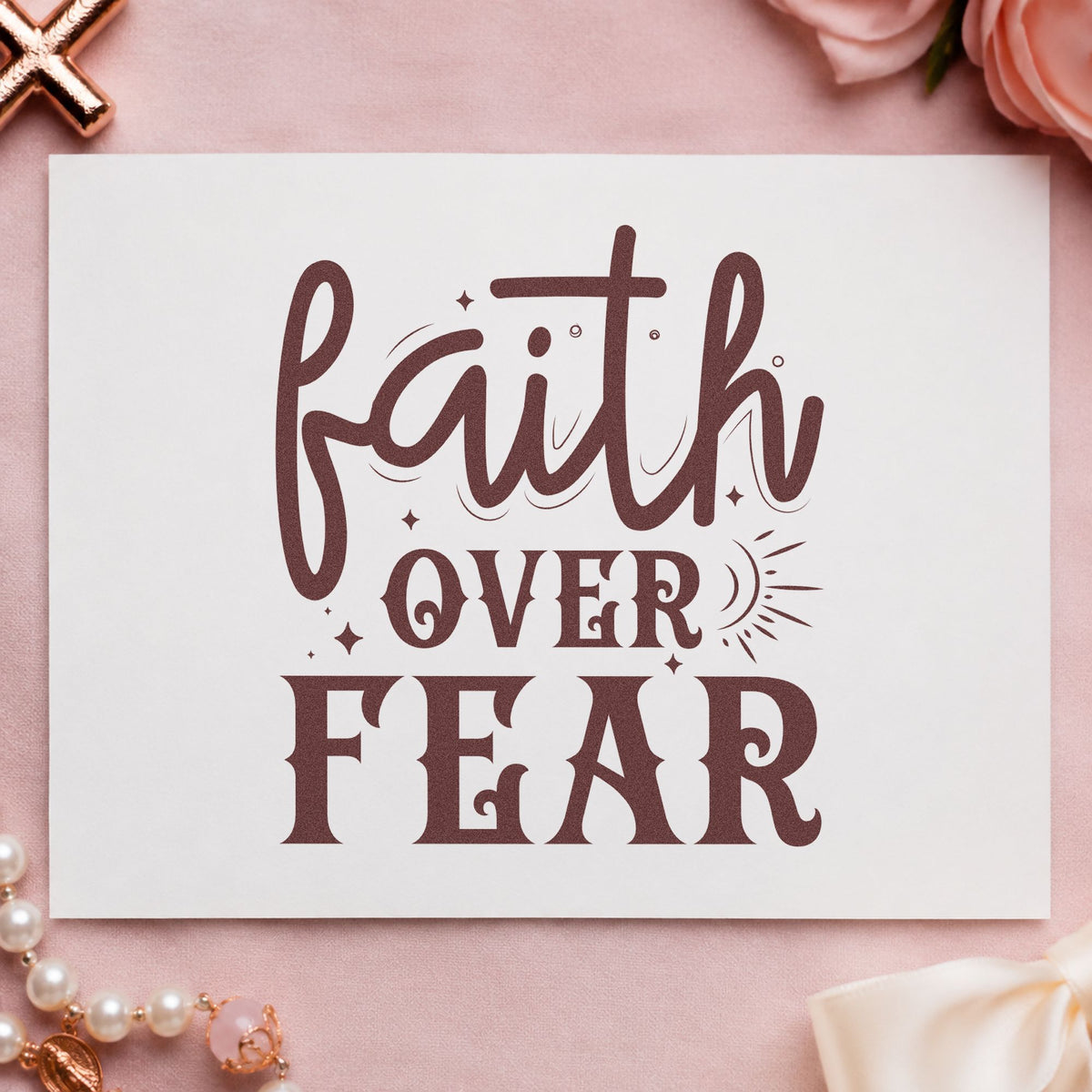 Faith over Fear Sunrise rubber stamp printed in brown ink, ready for brave pages and similar paper crafts.