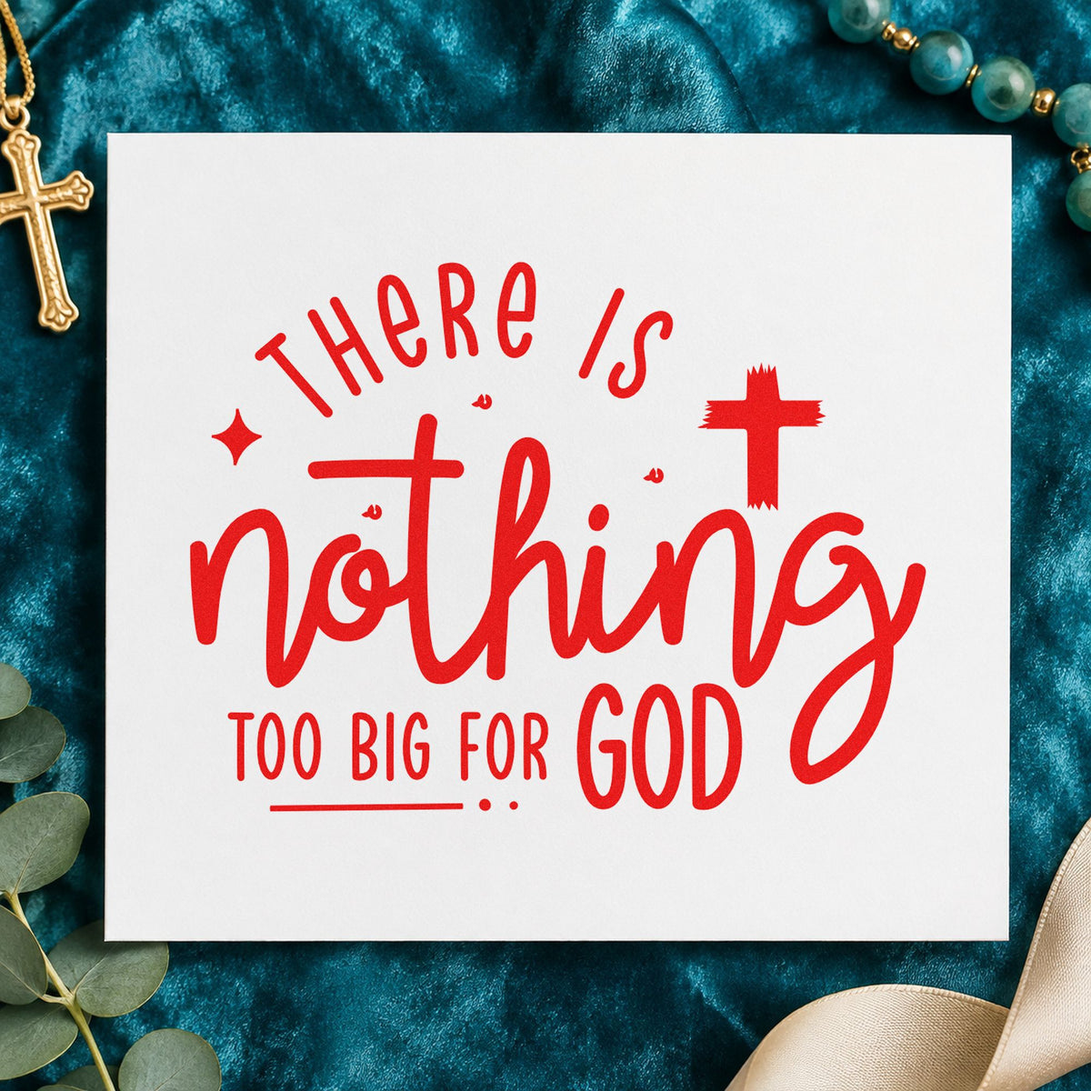 Nothing Too Big for God rubber stamp shown in red ink, stamped for projects such as infertility support notes.