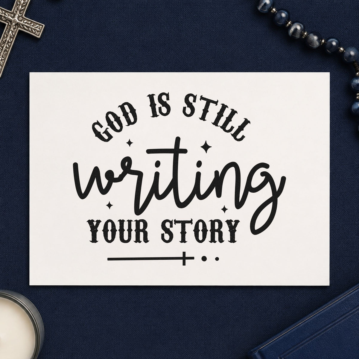 God Is Writing Your Story rubber stamp printed in black ink, ready for arched story cards and similar paper crafts.