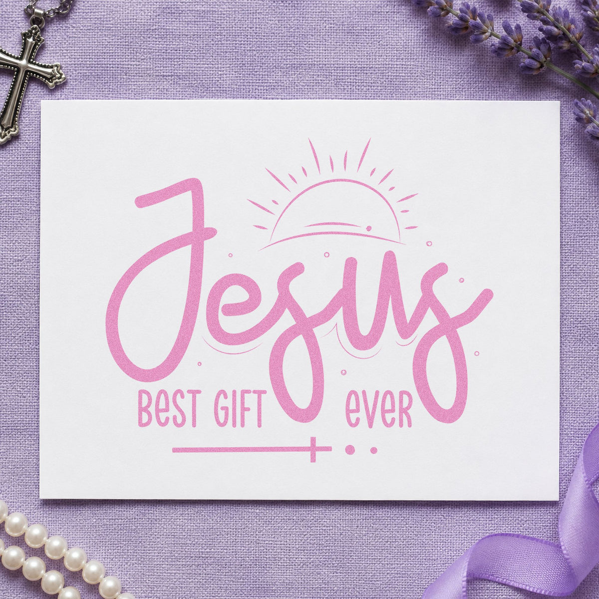 Jesus Best Gift Ever craft stamp in purple ink on cardstock, an easy option for christmas gift tags.