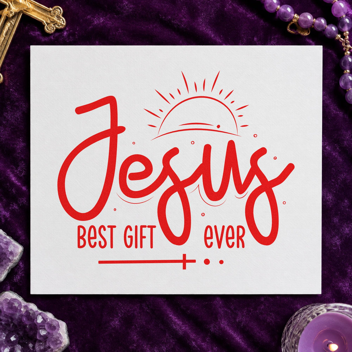Jesus Best Gift Ever rubber stamp shown in red ink, stamped for projects such as shoebox ministry notes.
