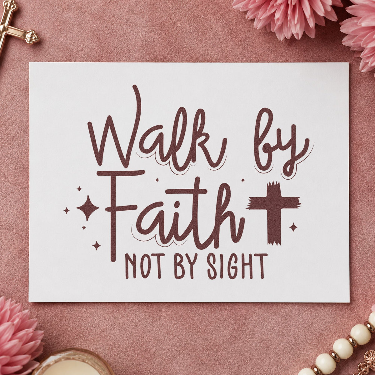 Walk by Faith Cross rubber stamp printed in brown ink, ready for milestone scrapbooks and similar paper crafts.