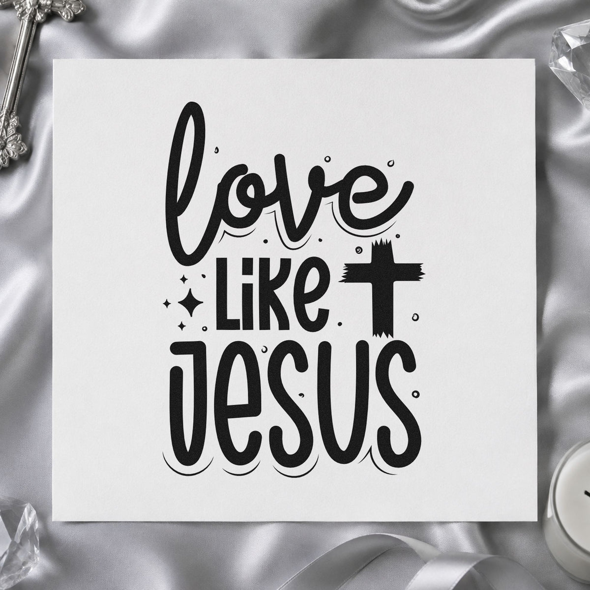 Love Like Jesus rubber stamp printed in black ink, ready for love like jesus cards and similar paper crafts.