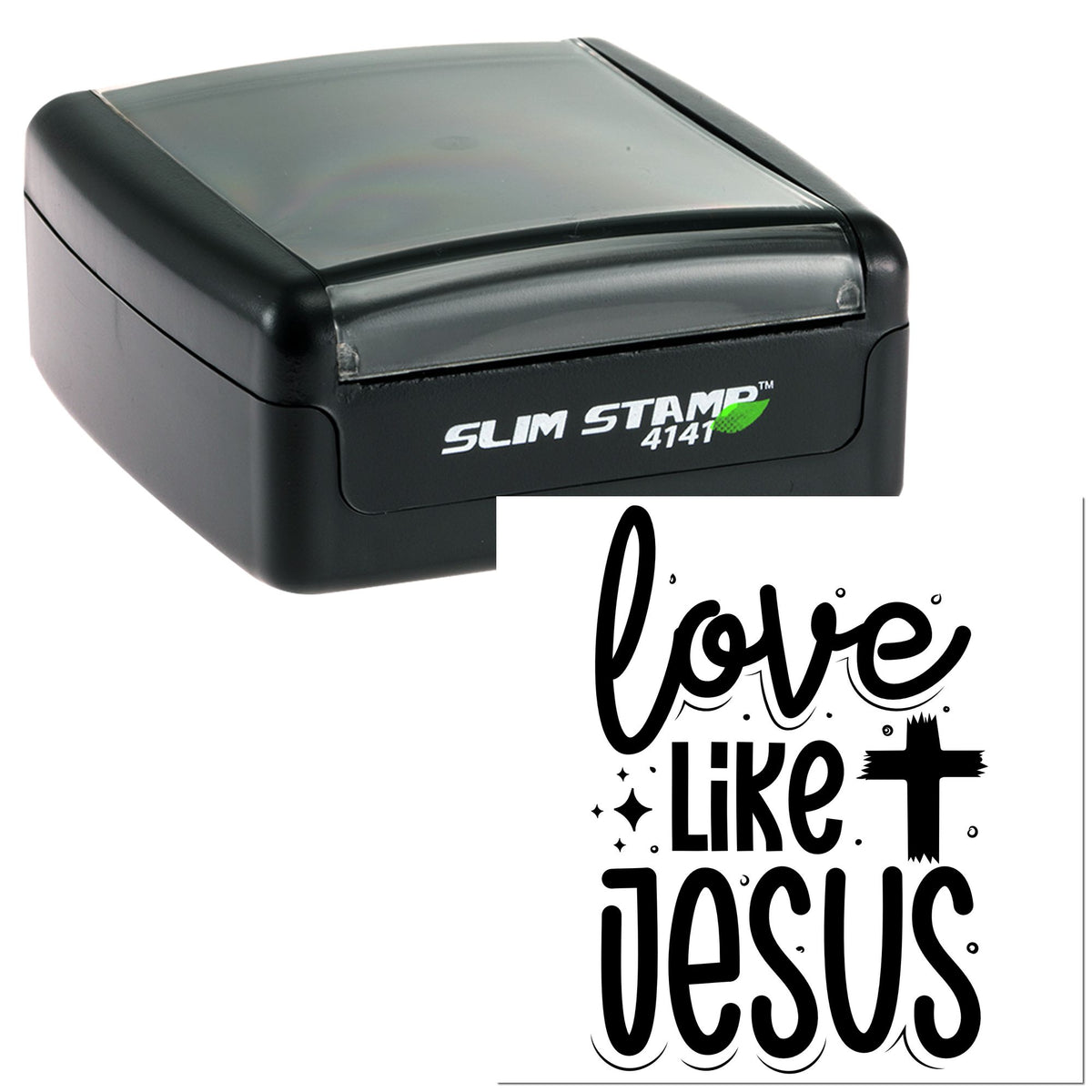 Black self-inking Slim Stamp 4141 seal with white and black love like Jesus design.