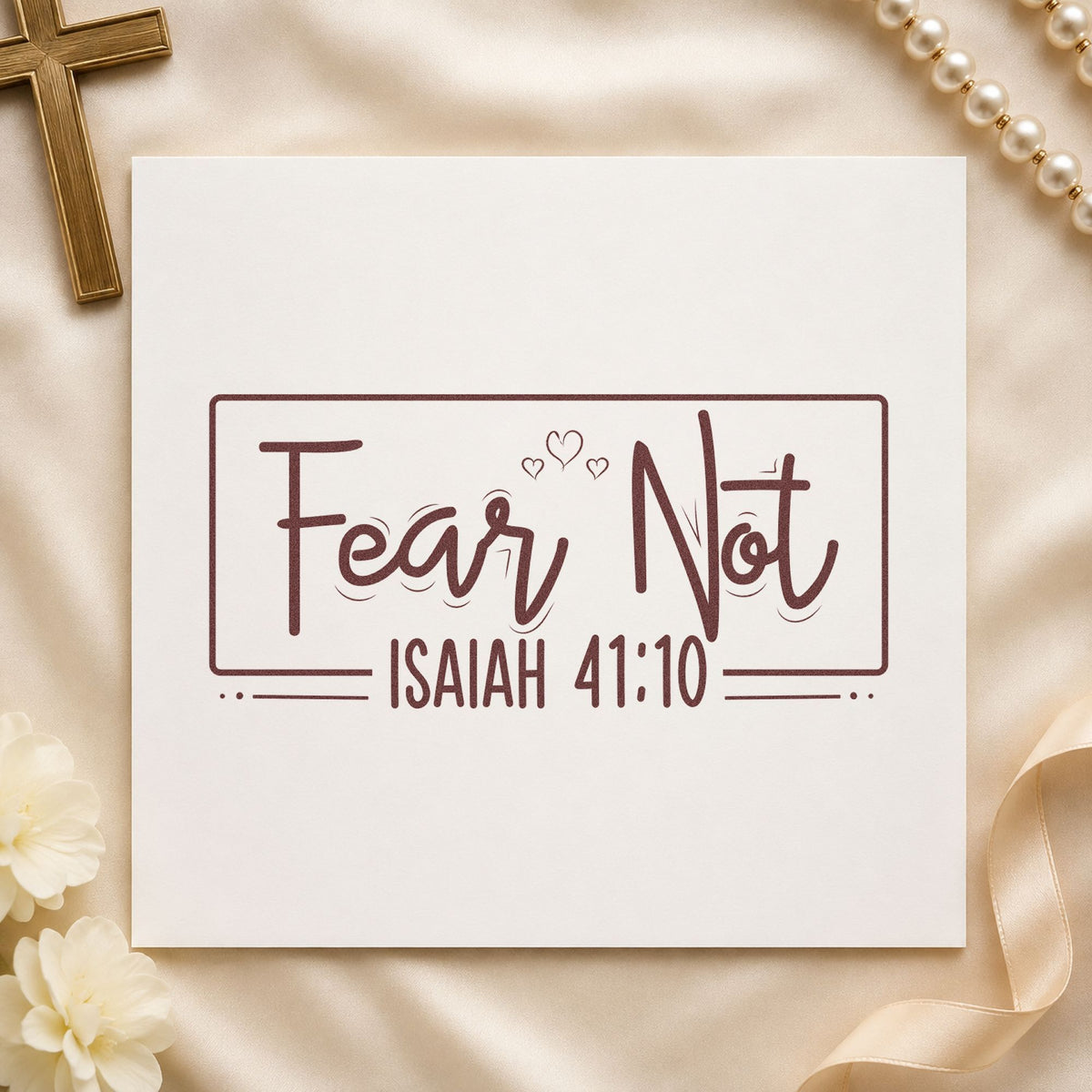 Fear Not Heart Frame rubber stamp printed in brown ink, ready for courage journal pages and similar paper crafts.