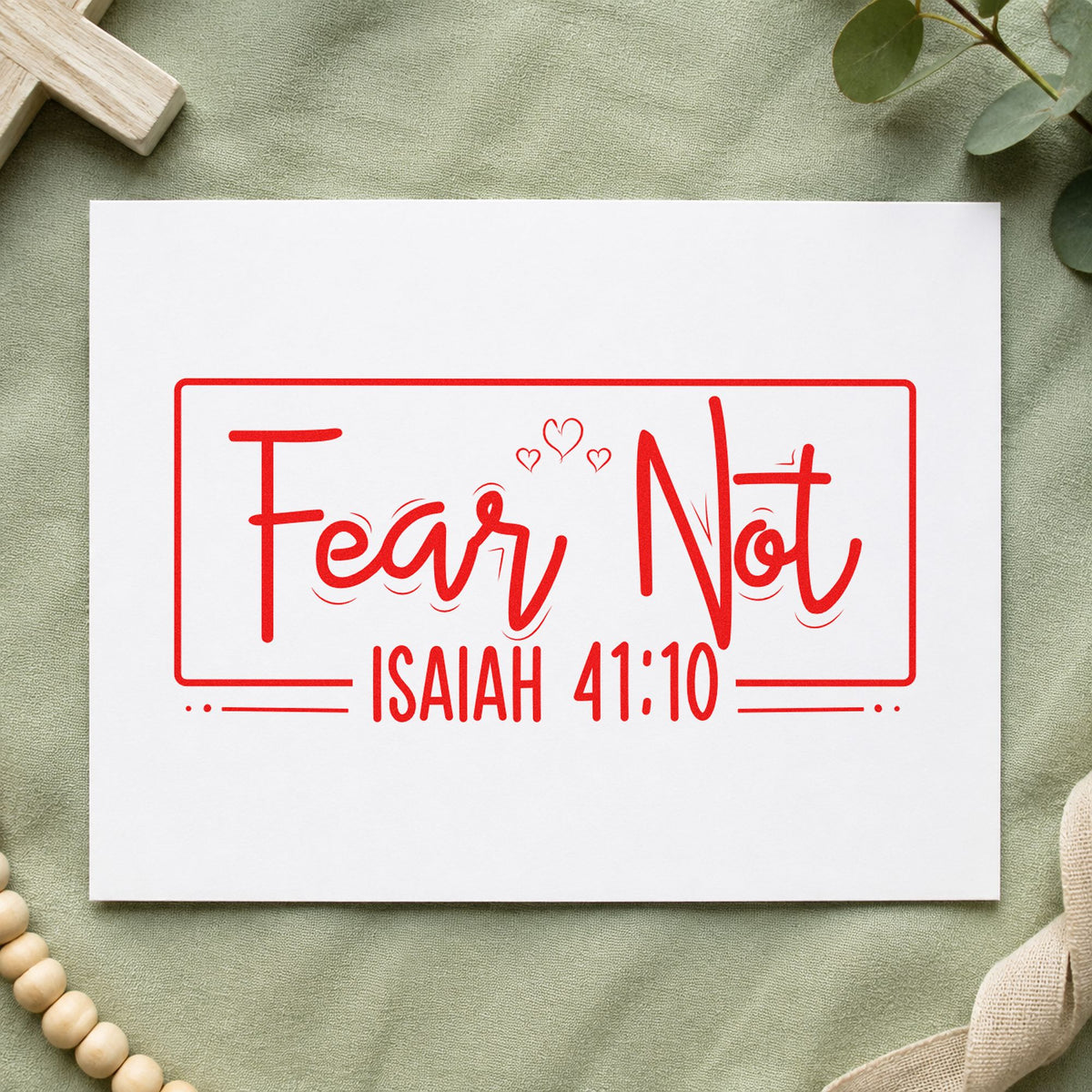 Fear Not Heart Frame rubber stamp shown in red ink, stamped for projects such as driving test notes.