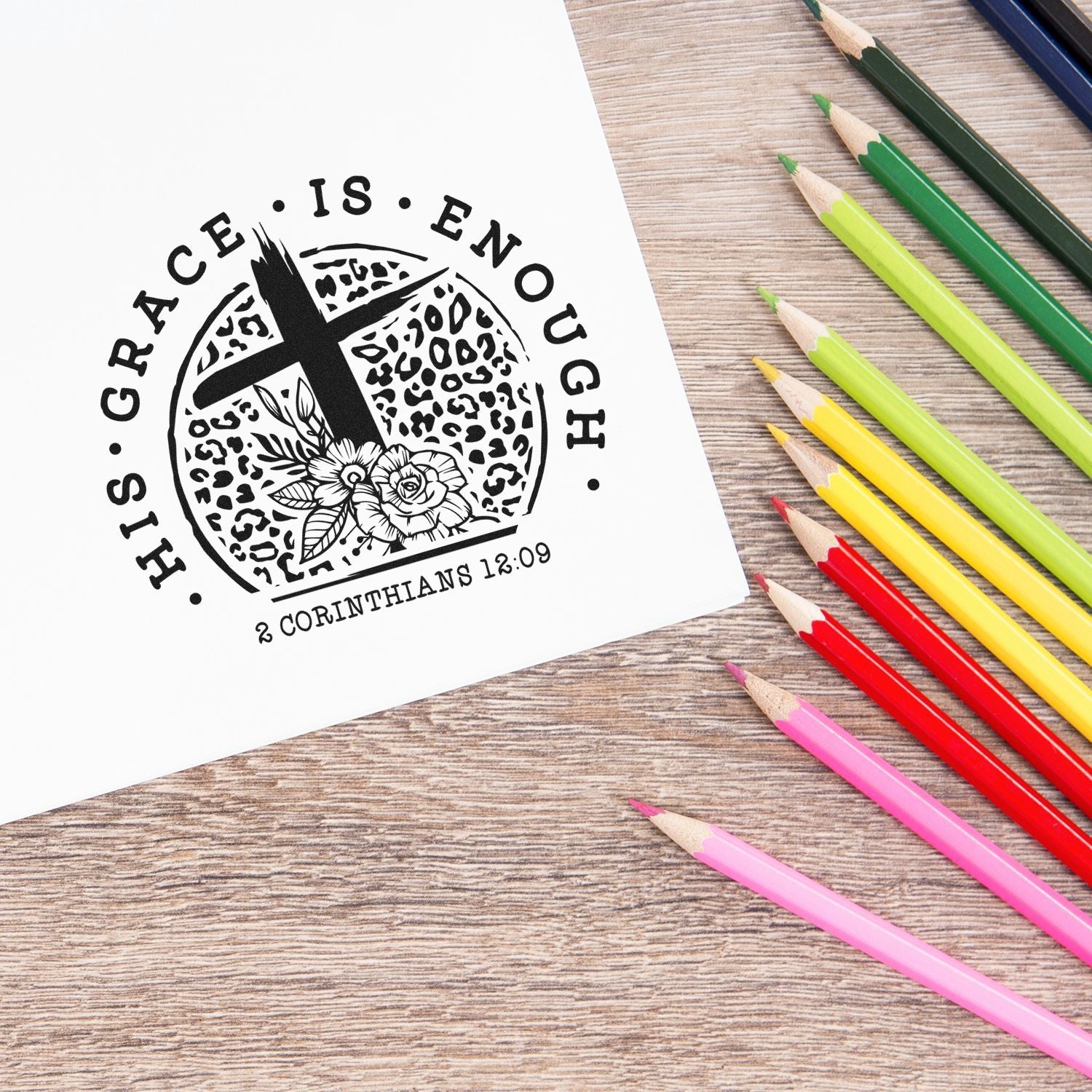 Leopard Grace Cross Place Card Rubber Stamp