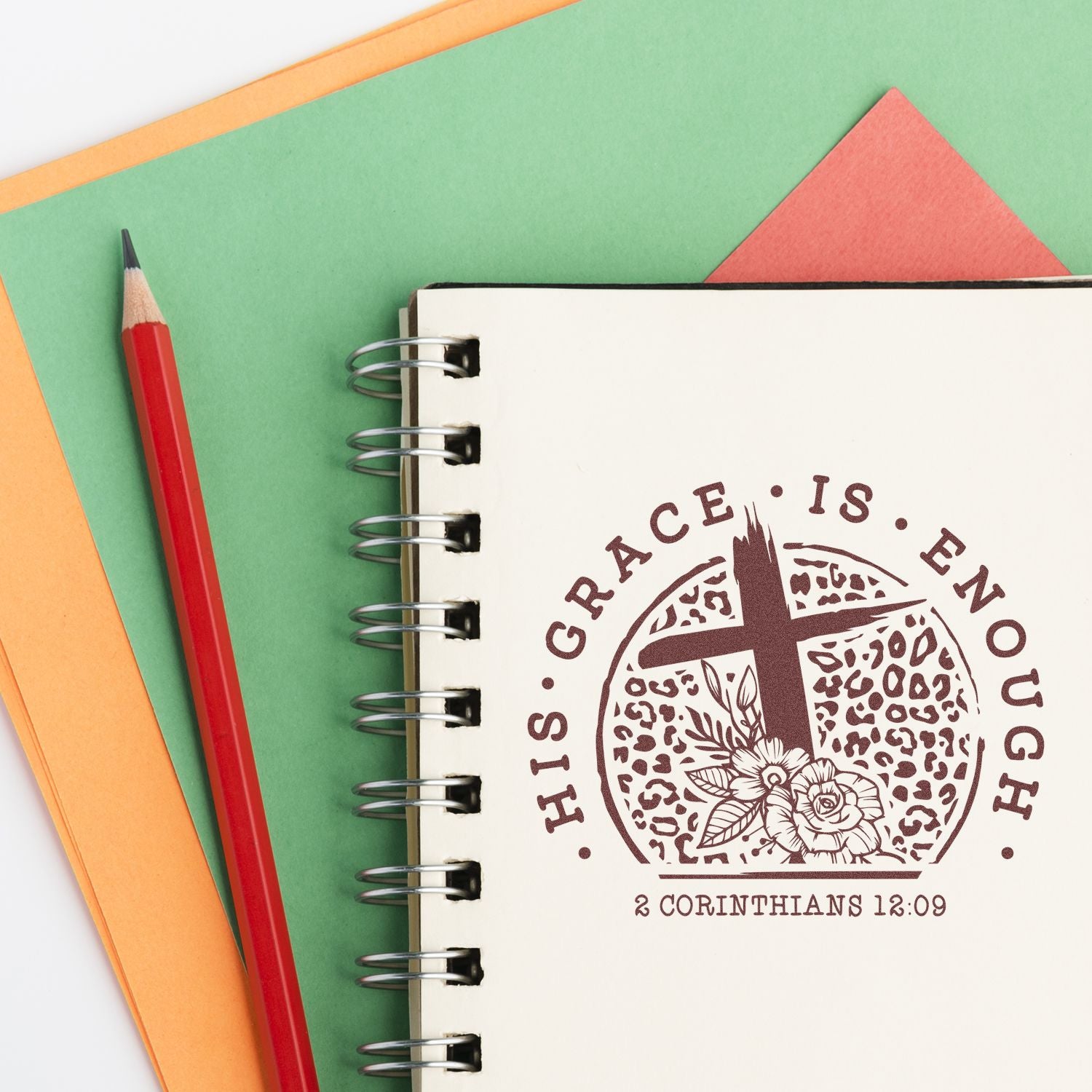 Leopard Grace Cross Place Card Rubber Stamp