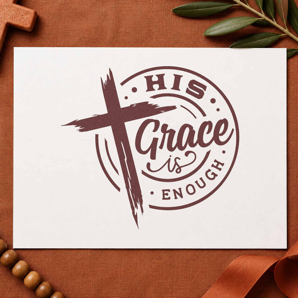 His Grace Is Enough Badge rubber stamp printed in brown ink, ready for devotional bookmarks and similar paper crafts.