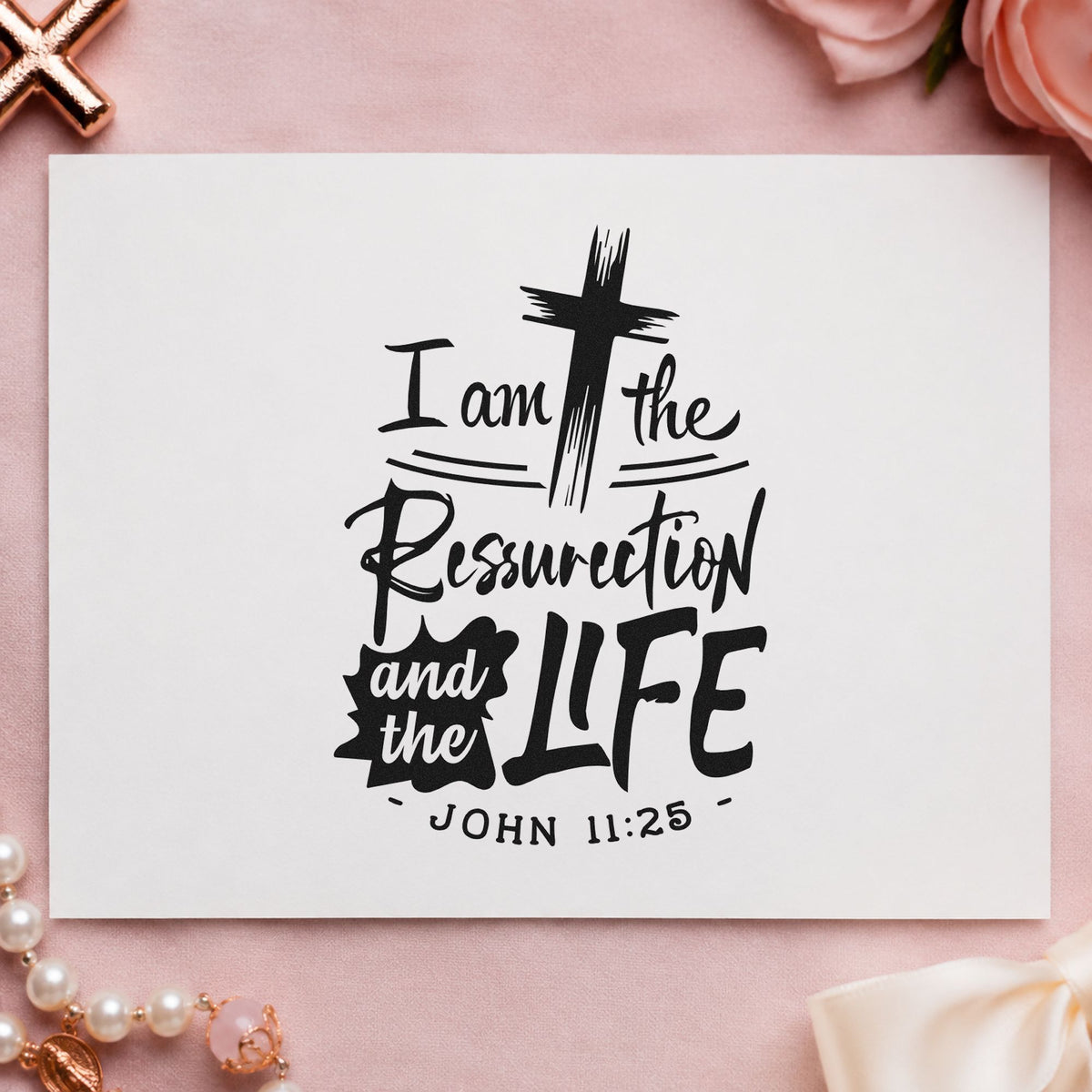 Resurrection and Life rubber stamp printed in black ink, ready for resurrection cards and similar paper crafts.