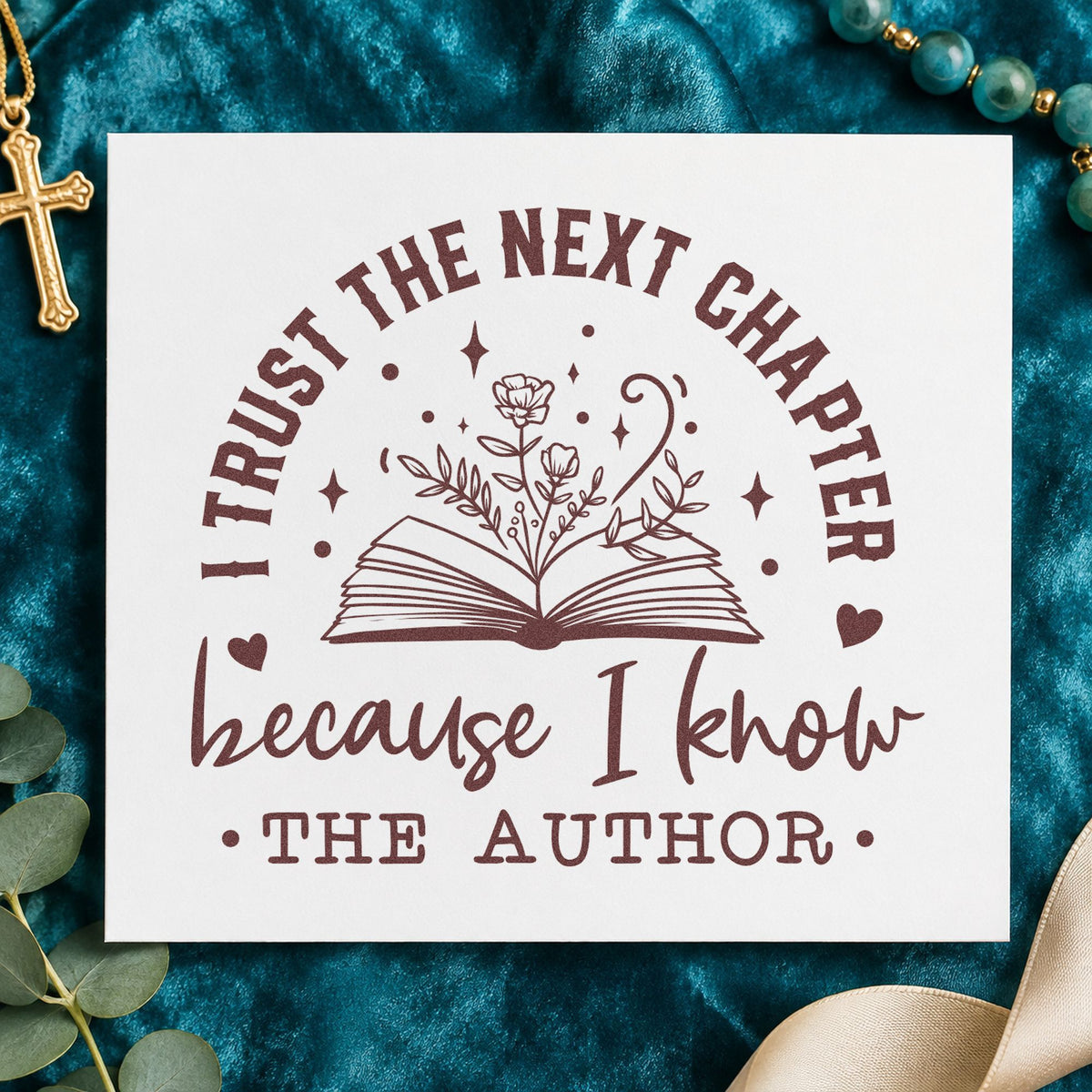 Trust the Author Open Book rubber stamp printed in brown ink, ready for bible cover crafts and similar paper crafts.