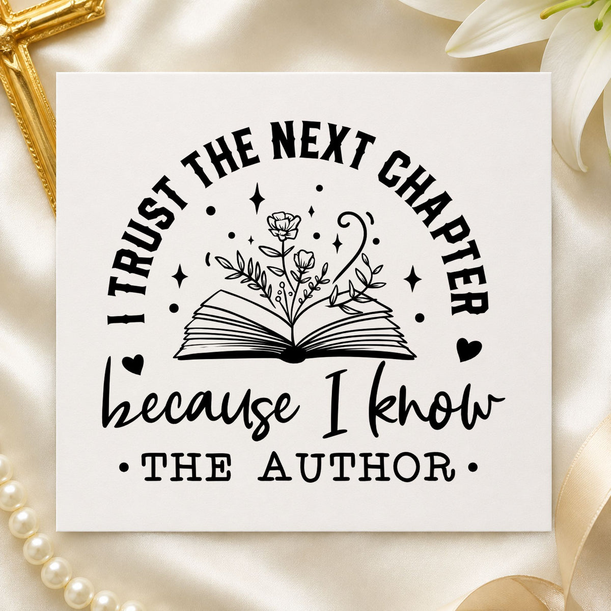 Trust the Author Open Book rubber stamp printed in black ink, ready for open book cards and similar paper crafts.