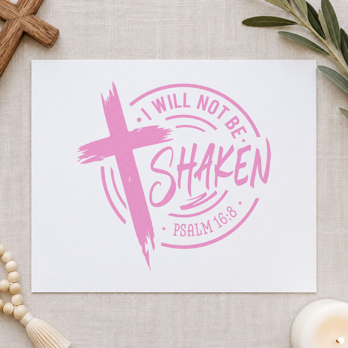 I Will Not Be Shaken Badge craft stamp in purple ink on cardstock, an easy option for moving box labels.