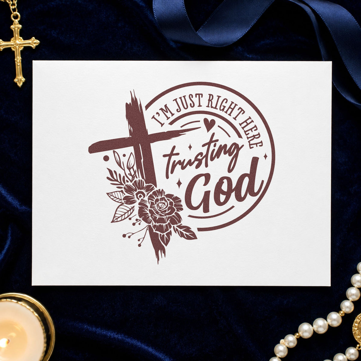 Trusting God Dark Roses rubber stamp printed in brown ink, ready for prayer chain cards and similar paper crafts.