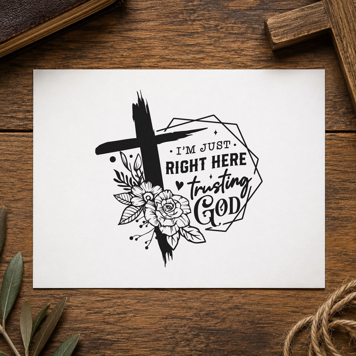 Trusting God Geometric Flowers rubber stamp printed in black ink, ready for geometric bloom cards and similar paper crafts.