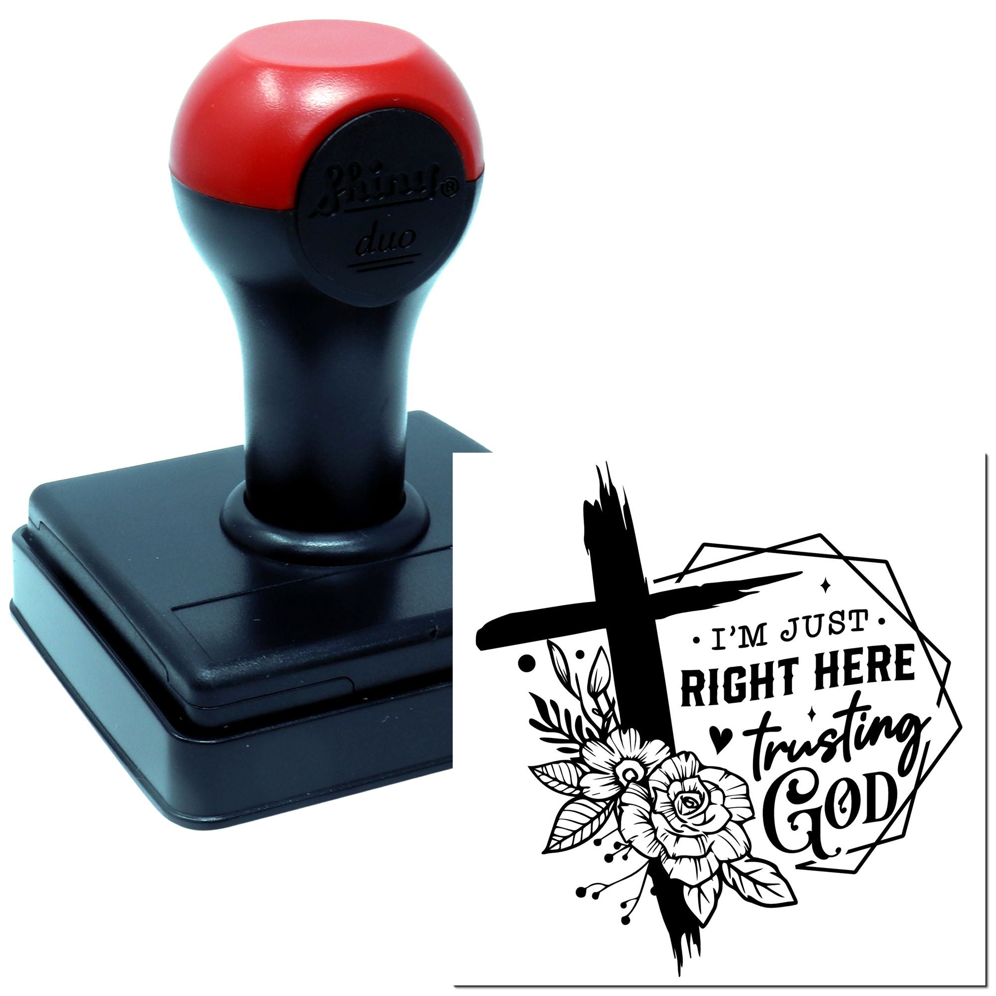 Duo Cross Flowers Trusting God Design Hand Stamp