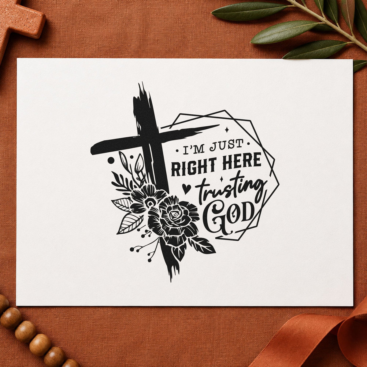 Trusting God Geometric Roses rubber stamp printed in black ink, ready for rose frame cards and similar paper crafts.