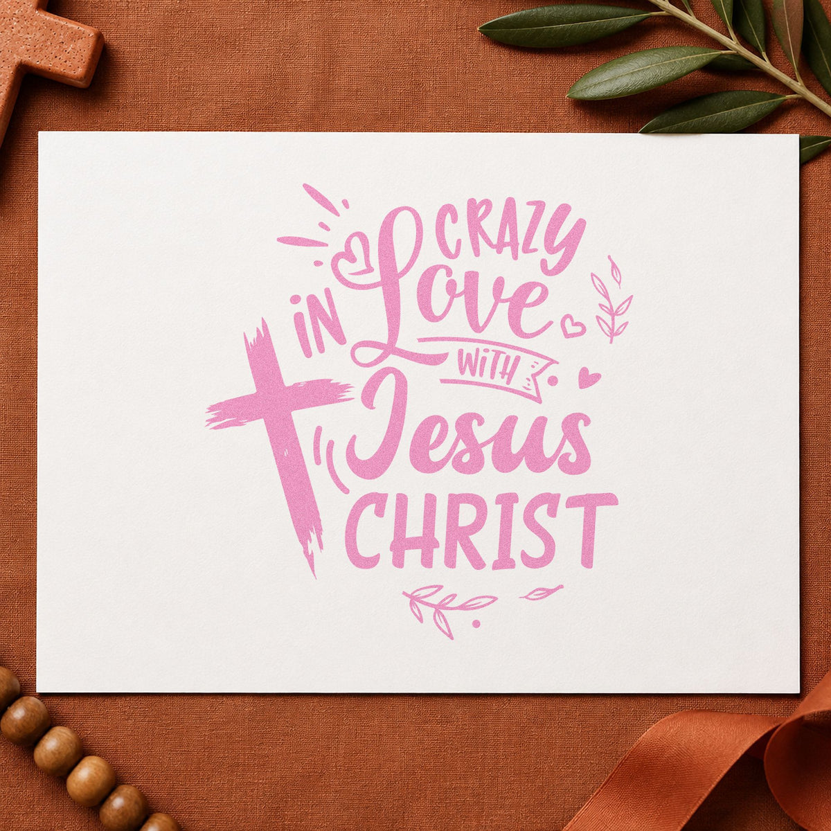 Crazy in Love Cross Left craft stamp in purple ink on cardstock, an easy option for baptism day tags.