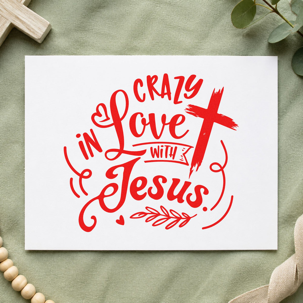 Crazy in Love Cross Right rubber stamp shown in red ink, stamped for projects such as garden club notes.
