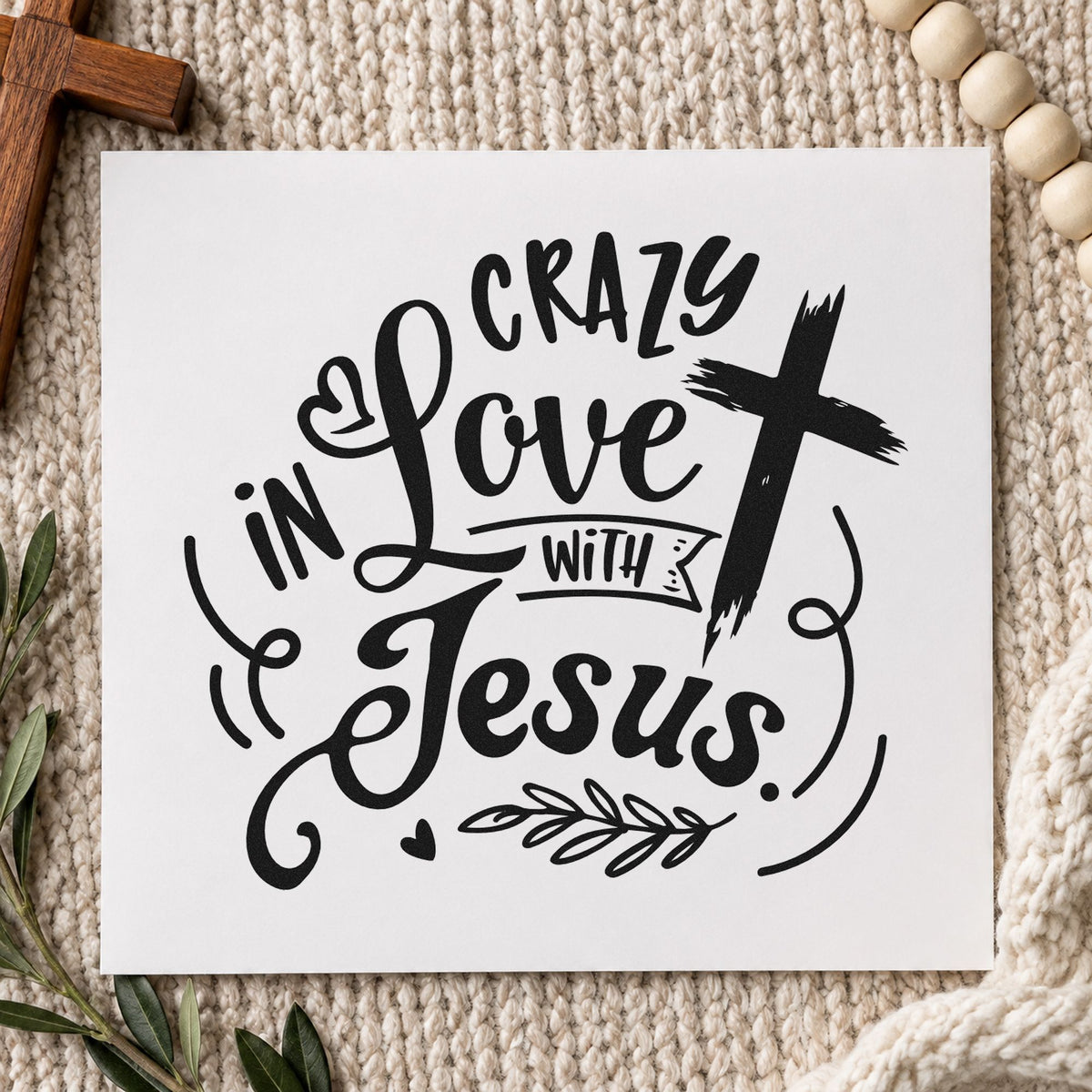 Crazy in Love Cross Right rubber stamp printed in black ink, ready for right cross cards and similar paper crafts.